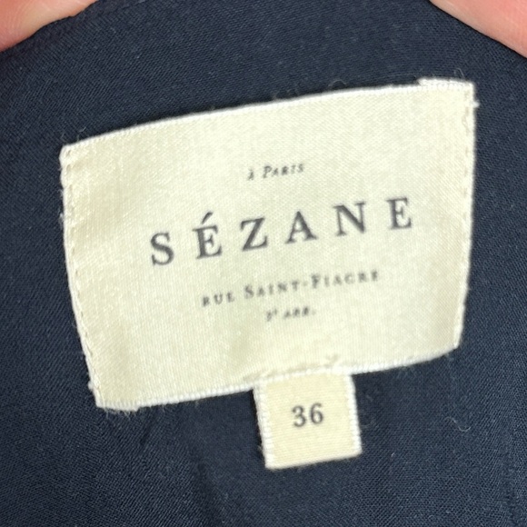 Sezane Olymea‎ Dress Navy Blue Size 36 French / US 4 V-Neck Ruffle Minimalist - Picture 6 of 14